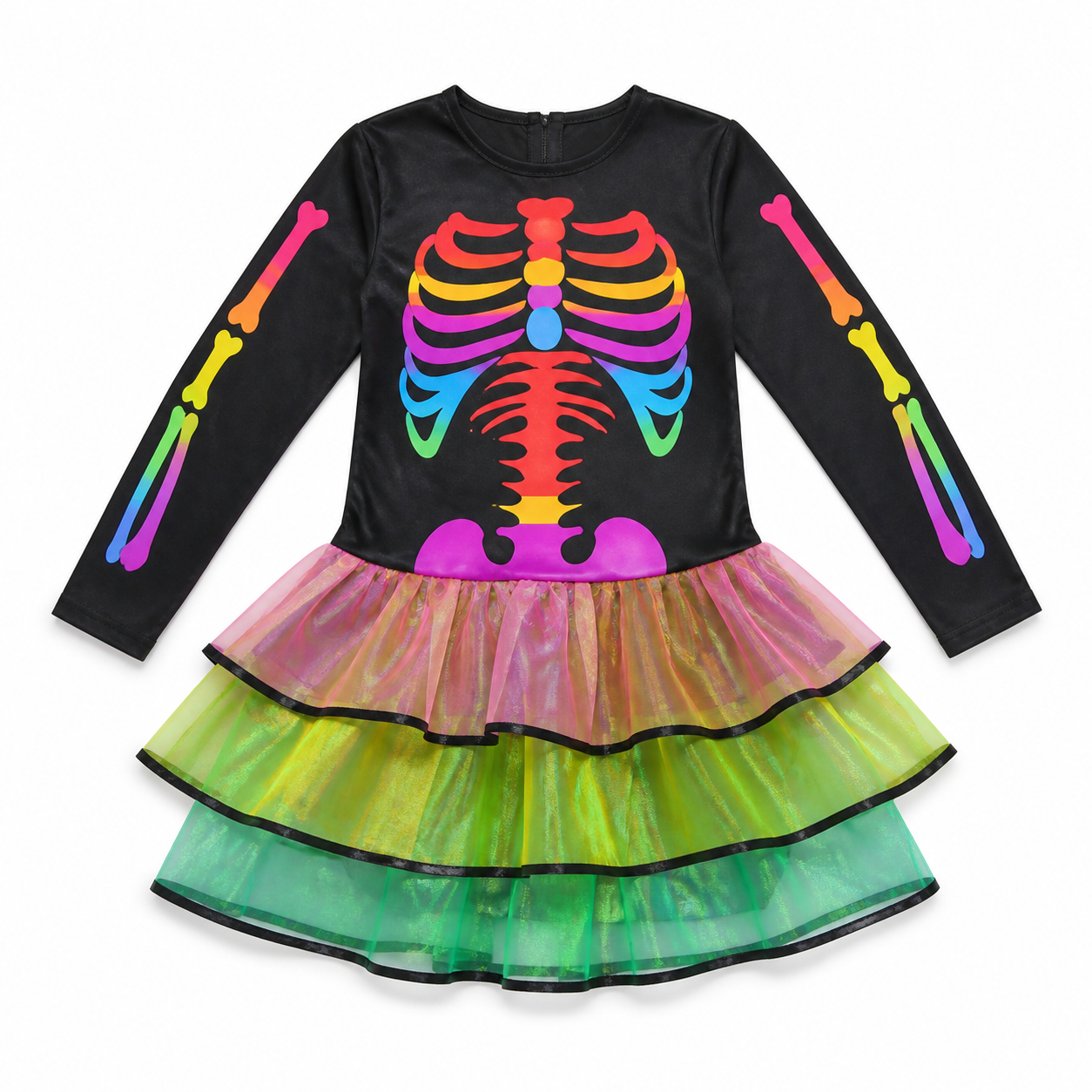 Kids’ Rainbow Skeleton Dress Costume white background product image